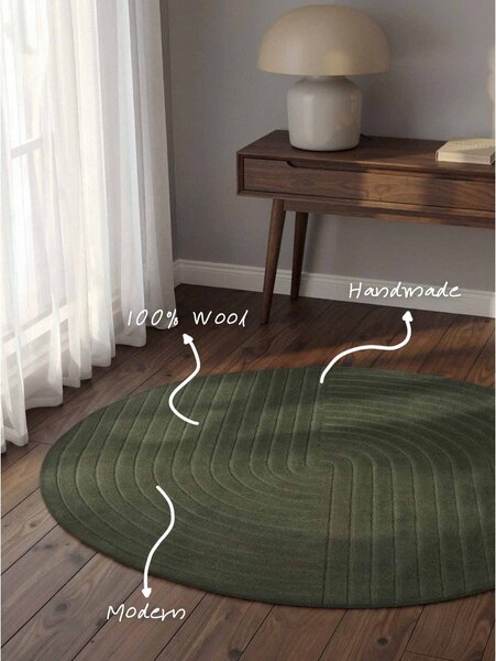 Tappeto rotondo verde scuro in lana tessuto a mano ø 120 cm Arcura – Vikosa