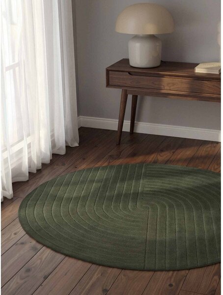 Tappeto rotondo verde scuro in lana tessuto a mano ø 120 cm Arcura – Vikosa