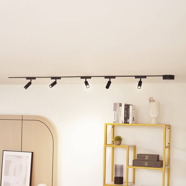 Lindby Sistema a binario Lumaro, faretti LED, nero, Ø 4 cm, alluminio, 48V