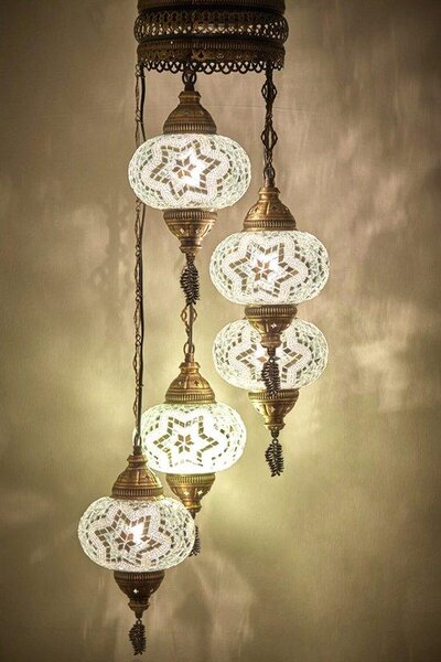 Lampada orientale con 5 sfere di vetro dal design a mosaico – Lampada a sospensione per un'illuminazione d'atmosfera