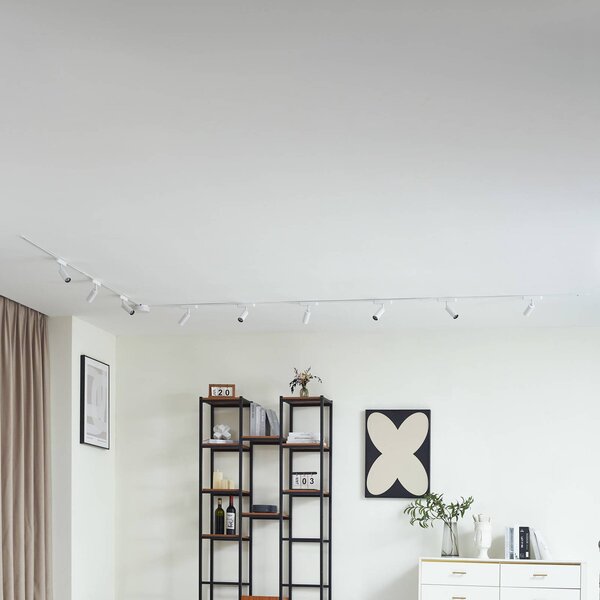 Sistema a binario 48V Lumaro, faretti, 9 luci, bianco, Ø4cm, 13 cm Lumaro Lindby, dimmerabile, Bianco / Opale, Soggiorno / Sala da pranzo, Alluminio, Moderno