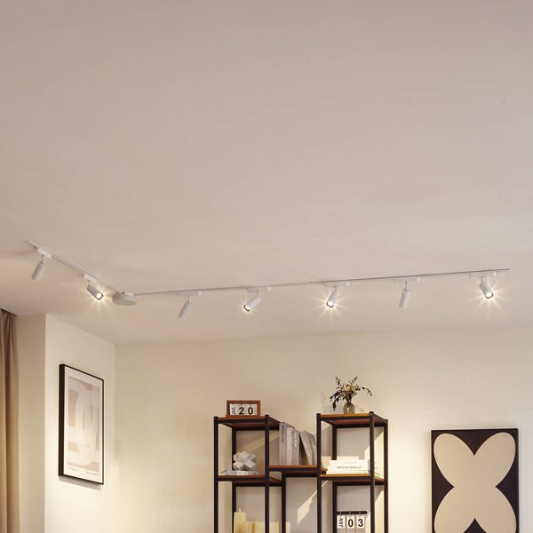 Sistema a binario 48 V Lumaro, faretti, 7 luci, bianco, Ø 4 cm, dimmerabile Lumaro 48V Lindby,, Bianco / Opale, Soggiorno / Sala da pranzo, Alluminio, Moderno