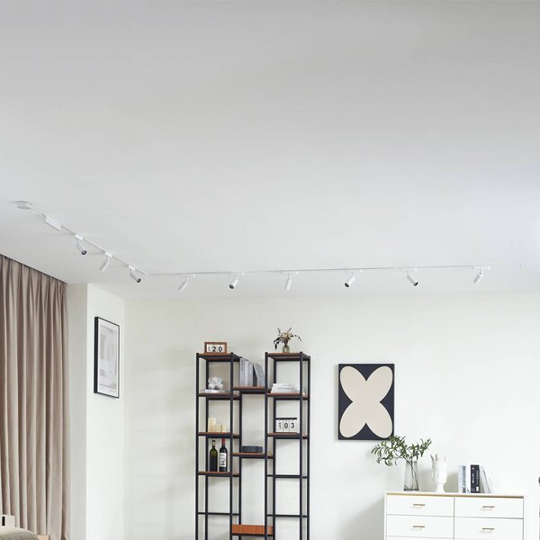 Sistema a binario 48V Lumaro, faretti, 9 luci, bianco, Ø 4 cm, 25 Lumaro Lindby, dimmerabile, Bianco / Opale, Soggiorno / Sala da pranzo, Alluminio, Moderno