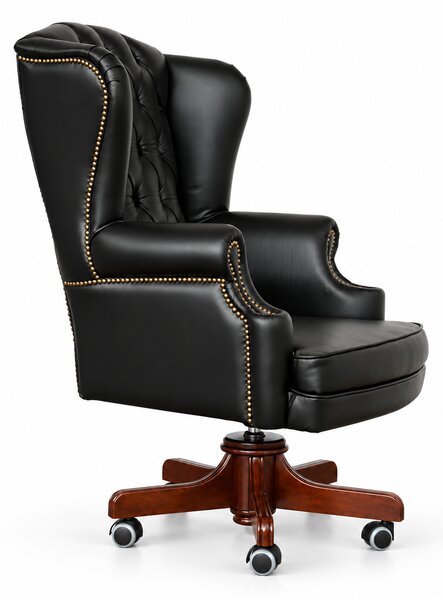 Poltrona Presidenziale Oxford Chesterfield Deluxe Pelle Primo Fiore Premium - Base in Legno