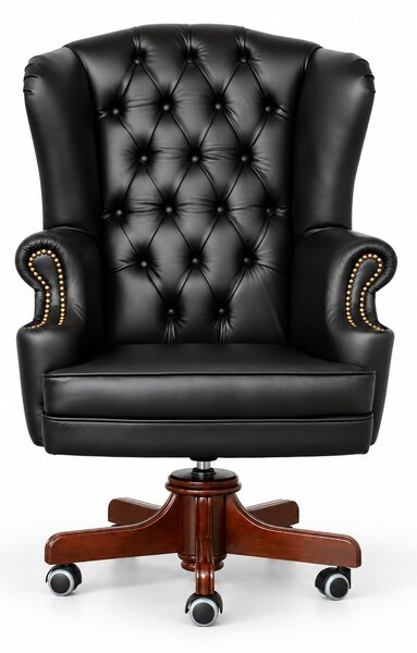 Poltrona Presidenziale Oxford Chesterfield Deluxe Pelle Primo Fiore Premium - Base in Legno