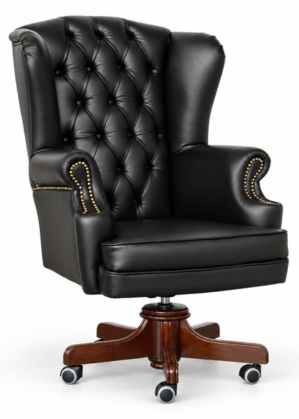 Poltrona Presidenziale Oxford Chesterfield Deluxe Pelle Primo Fiore Premium - Base in Legno