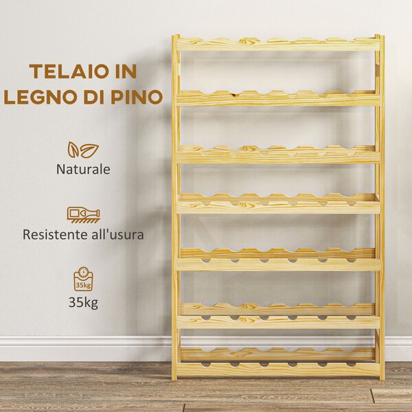 HOMCOM Scaffale Portabottiglie a 7 Livelli per 42 Bottiglie di Vino, Legno di Pino Naturale, 63x25x102cm|Aosom