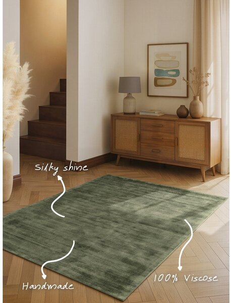 Tappeto verde in viscosa tessuto a mano 160x230 cm Noemi – Vikosa