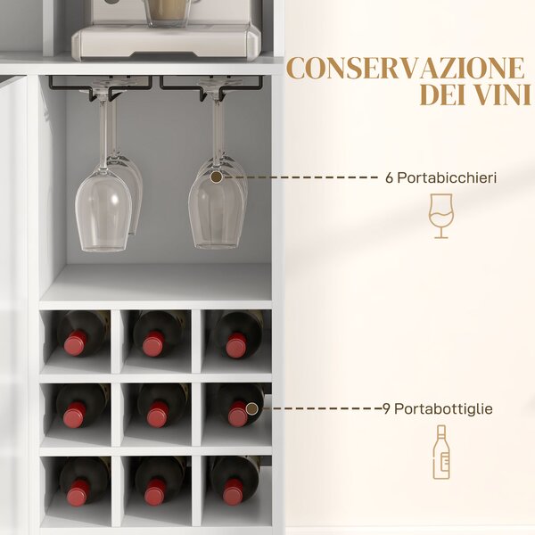 HOMCOM Mobile Dispensa con Portabottiglie, Armadietti, Ripiani e Cassetto, in Truciolato e Legno, 100x38x172 cm, Bianco|Aosom