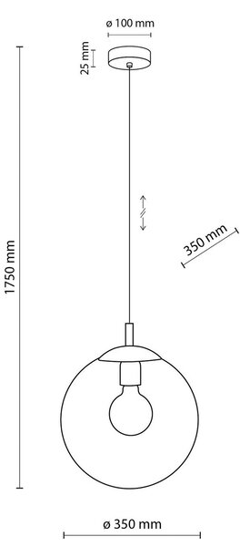 TK Lighting Lampada a sospensione Esme, vetro, grafite-trasparente, 1 luce, Ø 35 cm