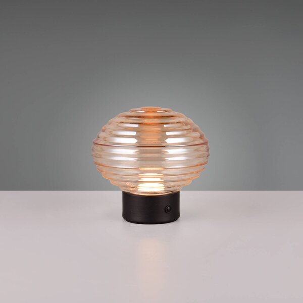 Reality Leuchten Lampada LED da tavolo Earl, nero/ambra, altezza 14,5 cm, vetro