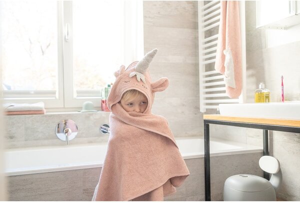 Asciugamano per neonati in cotone rosa con cappuccio 75x75 cm Unicorn - Kindsgut