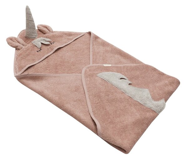Asciugamano per neonati in cotone rosa con cappuccio 75x75 cm Unicorn - Kindsgut
