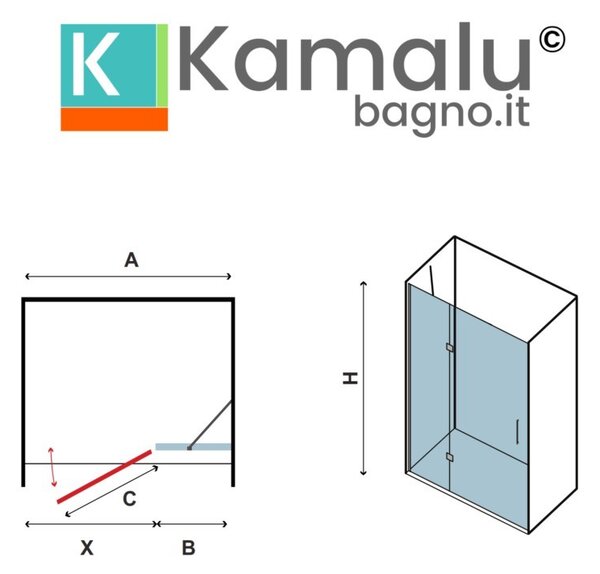 Porta doccia battente 80cm con laterale fisso KT4000 - KAMALU