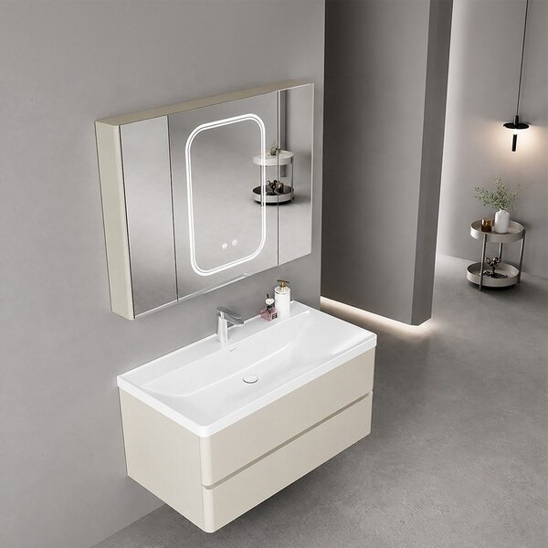 Mobile bagno 100 cm lavabo integrato e specchio contenitore | KAM-SM100 - KAMALU