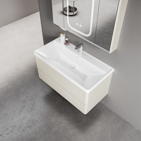 Mobile bagno 100 cm lavabo integrato e specchio contenitore | KAM-SM100 - KAMALU