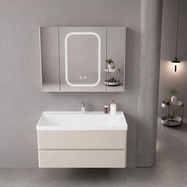 Mobile bagno 100 cm lavabo integrato e specchio contenitore | KAM-SM100 - KAMALU