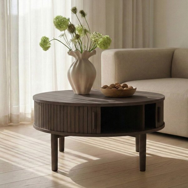 Tavolino da salotto rotondo colore naturale scuro con effetto rovere ø 85 cm Meta – Unique Furniture