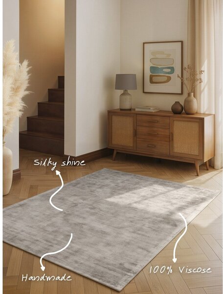 Tappeto grigio in viscosa tessuto a mano 200x300 cm Noemi – Vikosa