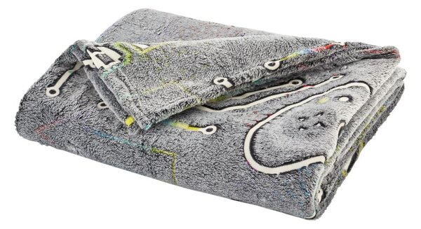Coperta grigia per neonati con effetto luminoso in micropile 130x170 cm Game Over - Catherine Lansfield