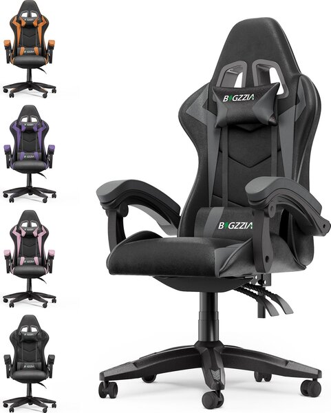 Sedia da gioco ergonomica - cuscino lombare + poggiatesta - regolabile in altezza - Nero e grigio