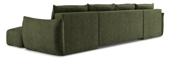 Divano angolare verde allungabile (a U) con rivestimento in ciniglia Leila – Makamii