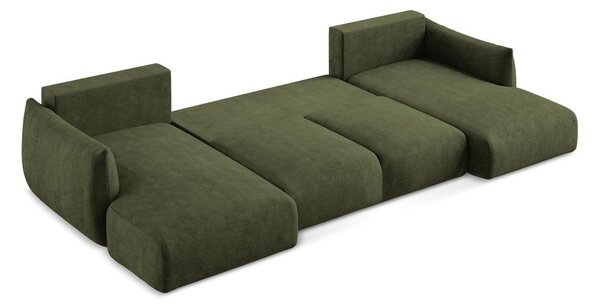 Divano angolare verde allungabile (a U) con rivestimento in ciniglia Leila – Makamii