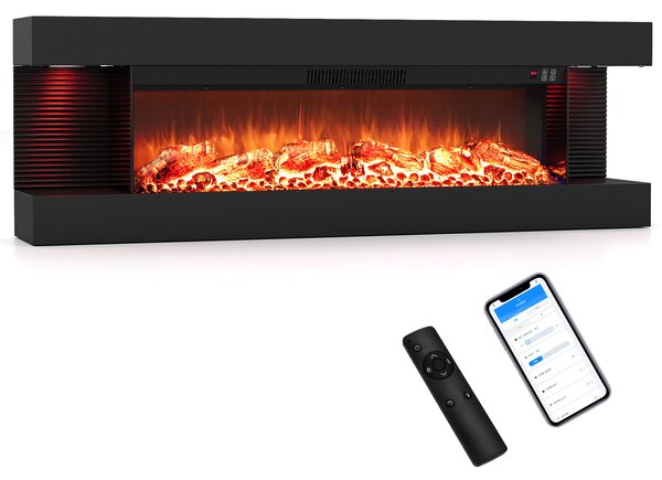 Costway Camino elettrico da parete/terra su 3 lati con 12 colori di fiamma, Caminetto decorativo da parete con luci led e timer 1-8h 127 x 20,5 x 42 cm