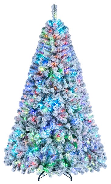 Costway Albero di natale artificiale con luci led rgb 8 modalità dinamiche, Decorazione natalizia pre-illuminato con effetto neve