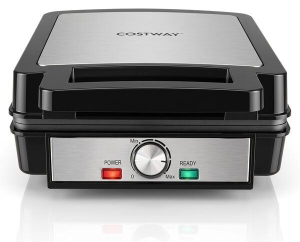 Costway Piastra per waffle antiaderente in acciaio inox, Macchina per waffle con rivestimento antiaderente temperatura regolabile e manico antiscottatura