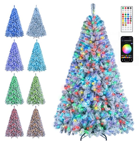 Costway Albero di natale artificiale con luci led rgb 8 modalità dinamiche, Decorazione natalizia pre-illuminato con effetto neve