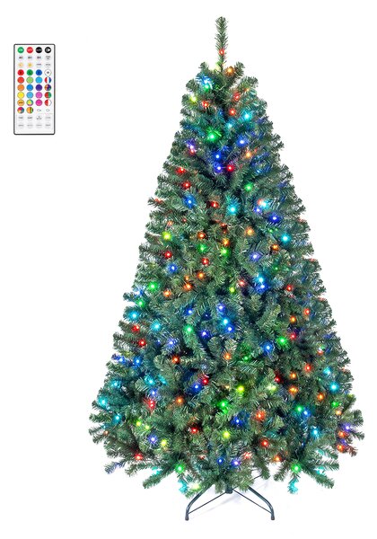 Costway Albero di natale artificiale con 300 luci led base pieghevole, Albero di natale folto luminosità e modalità regolabili