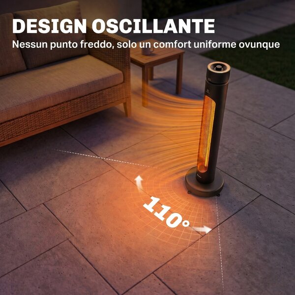 Outsunny Stufa Elettrica A Infrarossi Oscillante 2000W Con Telecomando, Nera | Aosom Italy