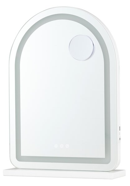 Costway Specchio da bagno con luci e ingrandimento 10x, Specchio da trucco per parete e tavolo con 3 colori e luminosità regolabili 40 x 12 x 55 cm