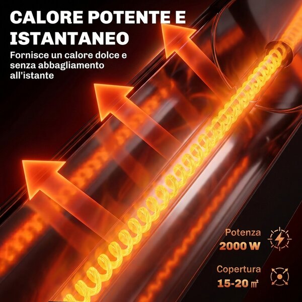 Outsunny Stufa Elettrica A Infrarossi Oscillante 2000W Con Telecomando, Nera | Aosom Italy