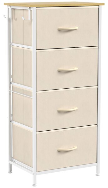 HOMCOM Cassettiera Con 4 Cassetti In Tessuto, Mobile Alto, Beige | Aosom Italy