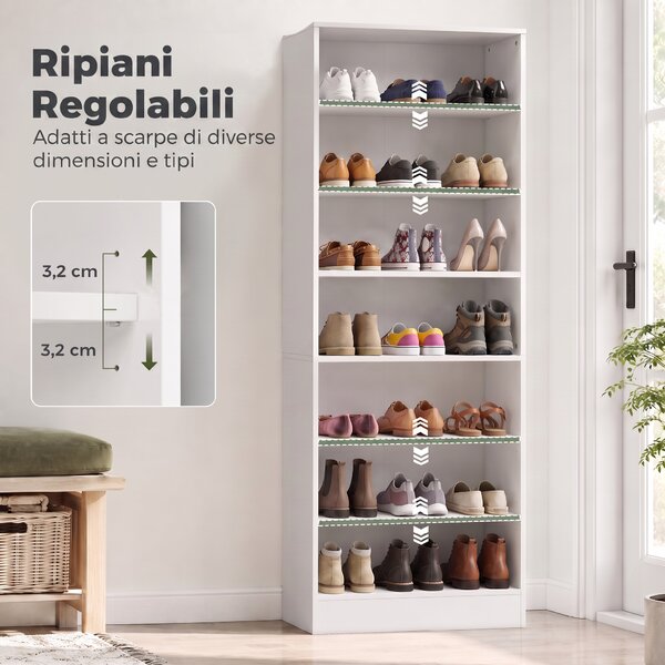 HOMCOM Scarpiera con Ripiani Regolabili, Porta Fino a 21 Paia, Bianco | Aosom Italy