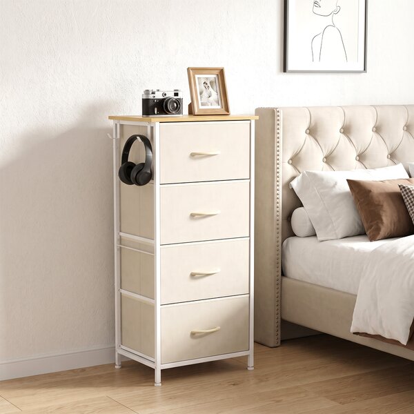 HOMCOM Cassettiera Con 4 Cassetti In Tessuto, Mobile Alto, Beige | Aosom Italy
