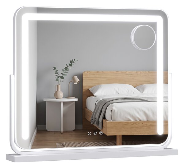 Costway Specchio da trucco a led con lente d'ingrandimento 10x rimovibile, Specchio hollywood illuminato con 3 colori dimmerabili rotazione a 360°