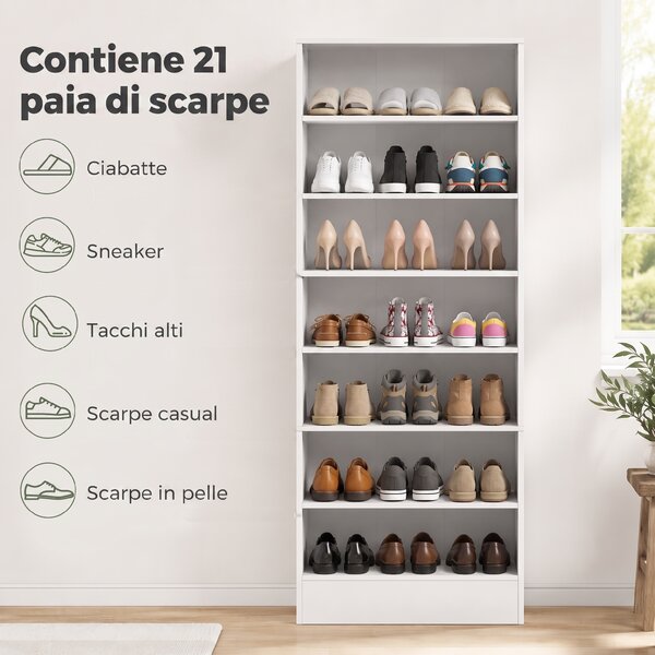 HOMCOM Scarpiera con Ripiani Regolabili, Porta Fino a 21 Paia, Bianco | Aosom Italy