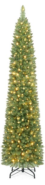 Costway Albero di natale slim artificiale 183 cm con luci incorporati, Albero natale stretto christmas tree ignifugo