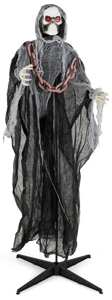 Costway Decorazione statua con figura morte attivazione sonora braccia regolabili, Decorazione di halloween alta 196 cm figura morte