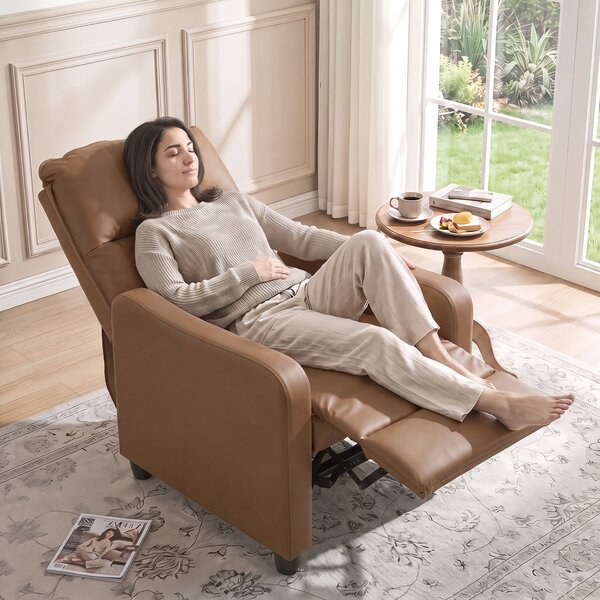 HOMCOM Poltrona Relax Reclinabile Manuale 155° con Poggiapiedi, in Pelle PU, per Soggiorno e Camera, Marrone scuro | Aosom Italy