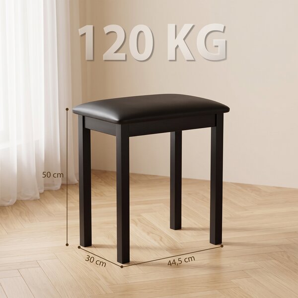 HOMCOM Sgabello per Pianoforte con Gambe in Legno di Caucciù, Seduta Imbottita, Rivestimento in Finta Pelle PU, Nero | Aosom Italy