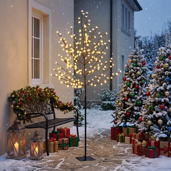 Albero di Natale di Ciliegio 60x60x180 cm con Luci LED 20 Rami e Timer Giornaliero in Acciaio e PP Nero