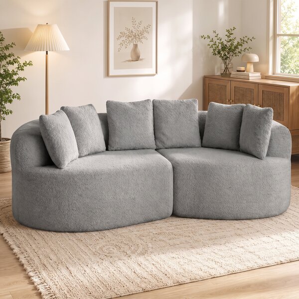 HOMCOM Divano 3 Posti Senza Struttura con Seduta Ampia, 6 Cuscini, Design Curvo, in Ciniglia, Grigio Chiaro | Aosom Italy