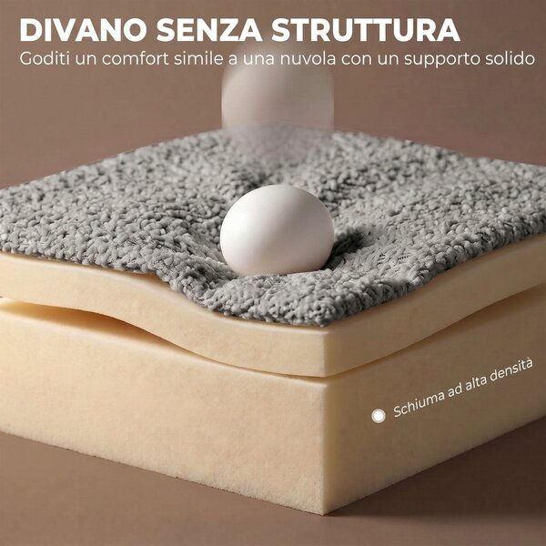 HOMCOM Divano 3 Posti Senza Struttura con Seduta Ampia, 6 Cuscini, Design Curvo, in Ciniglia, Grigio Chiaro | Aosom Italy