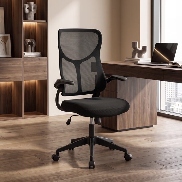HOMCOM Sedia Ufficio Ergonomica Girevole con Braccioli Ribaltabili, Funzione Dondolo, Altezza Regolabili, in Rete, Nero | Aosom Italy
