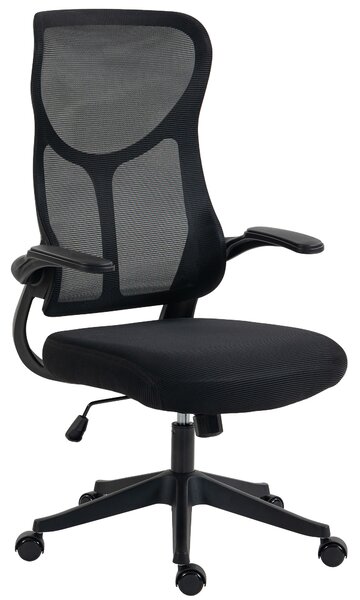 HOMCOM Sedia Ufficio Ergonomica Girevole con Braccioli Ribaltabili, Funzione Dondolo, Altezza Regolabili, in Rete, Nero | Aosom Italy