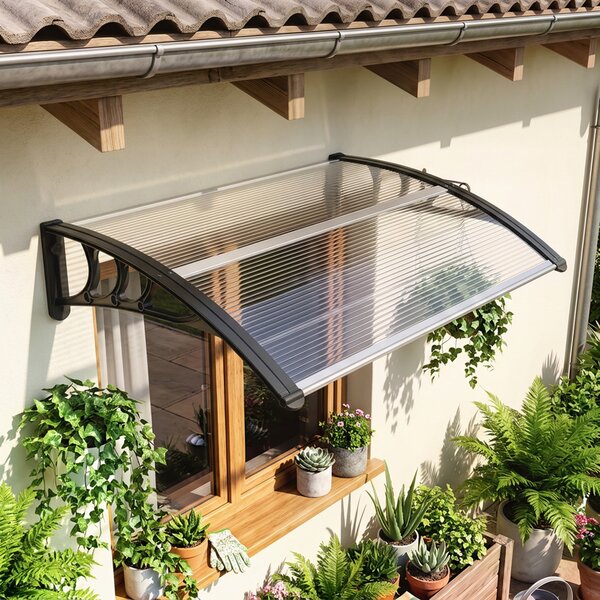 Outsunny Pensilina da Esterni Impermeabile e Anti-UV, in PC, PP e Alluminio, 75x100x23 cm, Trasparente e Nero | Aosom Italy